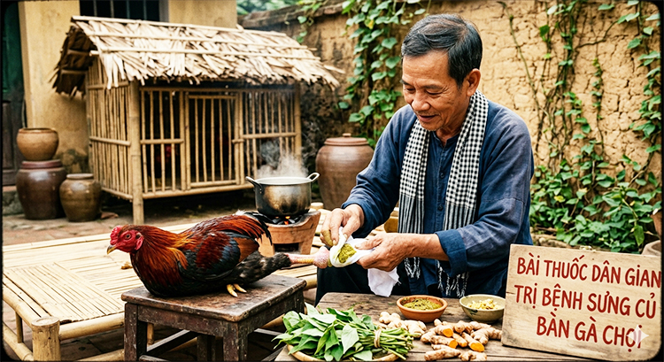 Bài thuốc dân gian trị bệnh sưng củ bàn cho gà chọi